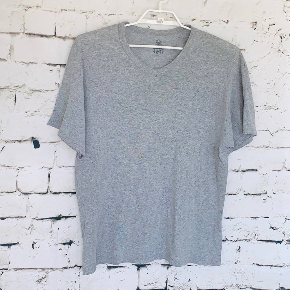 Mens Fruit of the Loom V-Neck T-Shirt Size XL Gray